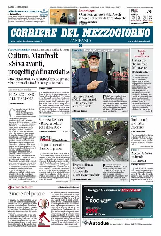 Prima-pagina-corriere del mezzogiorno-del-2024-09-10